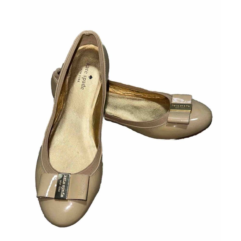 Kate Spade Beige Flats with Bow Accent